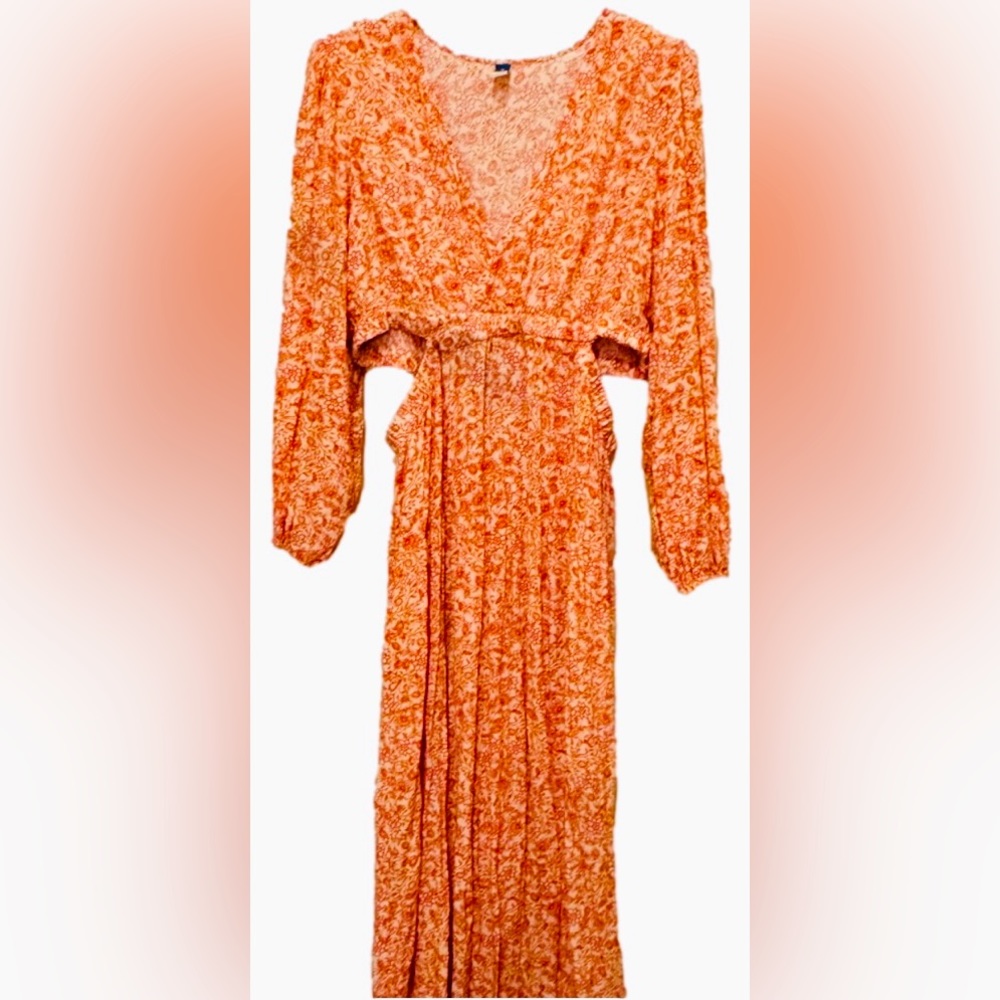 Old Navy Orange Floral Midi Dress